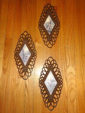 Vintage Burwood Diamond Shaped Wall Hangings Lot of 3 country scenes
